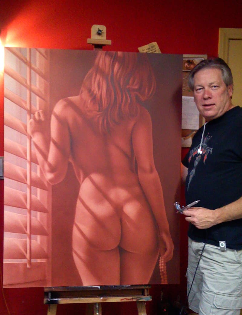 A.D. Cook with finished Ardor painting featuring Liz Ashley