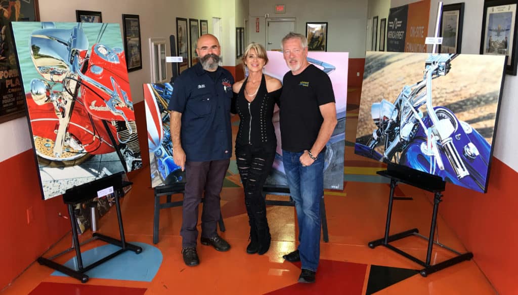 Bill Biler, Beti Kristof and A.D. Cook at Atomic Motors for BikeFest