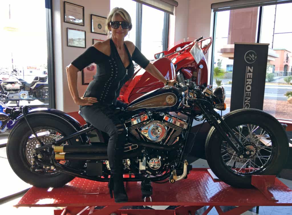 Artist Beti Kristof with Zero Motorcycle at Atomic Motorcycles