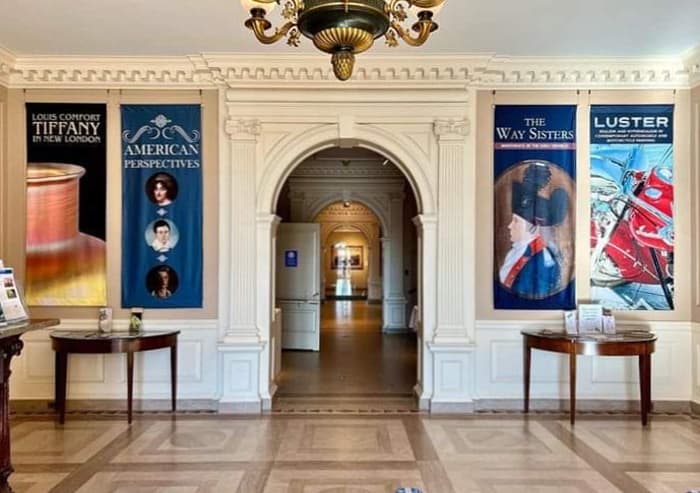 Luster Banner Featuring A.D. Cook Artwork at Lyman Allyn Museum, 2021