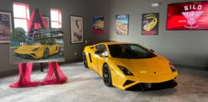 Brickyard Bull Artwork with Lamborghini at Silo Auto Club