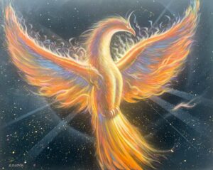 Phoenix Rising by A.D. Cook, acrylic on canvas, 2024